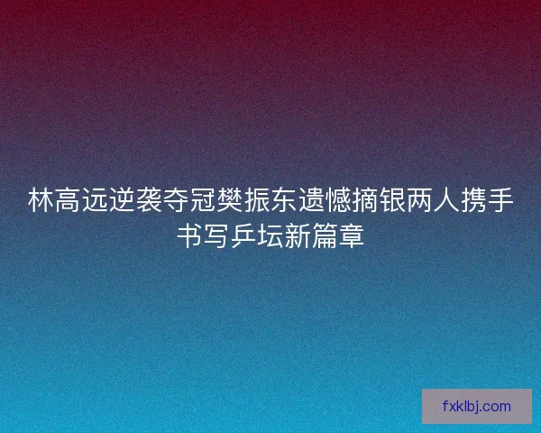林高远逆袭夺冠樊振东遗憾摘银两人携手书写乒坛新篇章