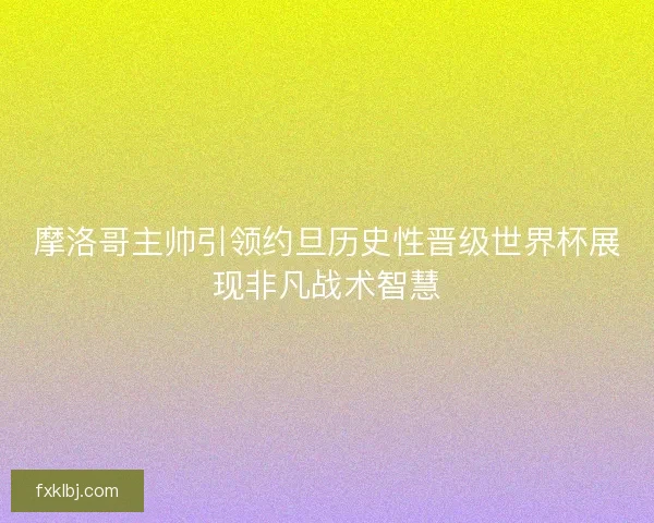摩洛哥主帅引领约旦历史性晋级世界杯展现非凡战术智慧
