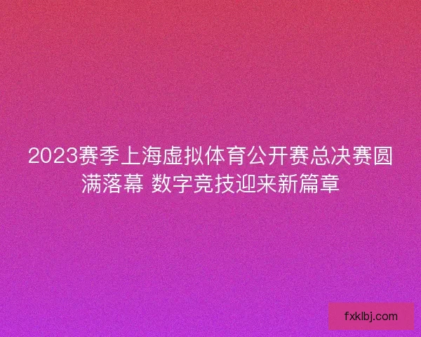 2023赛季上海虚拟体育公开赛总决赛圆满落幕 数字竞技迎来新篇章